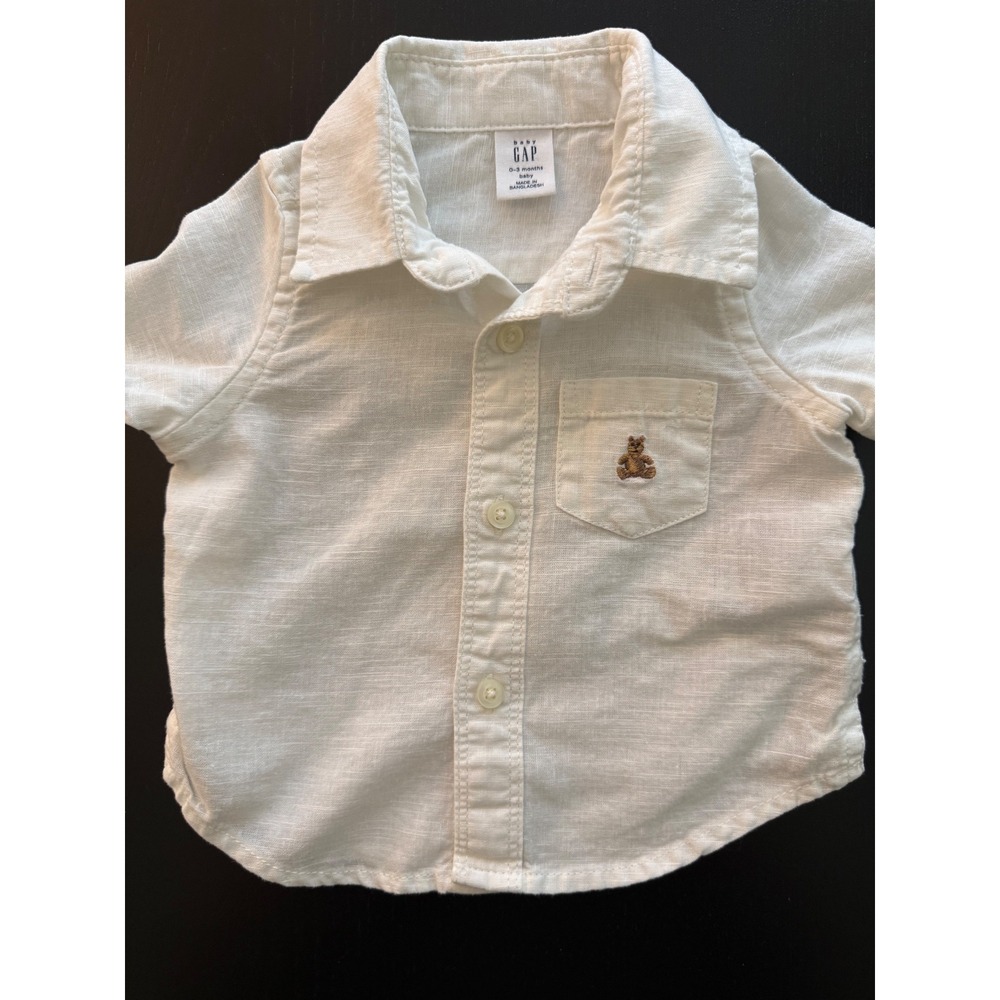 GAP Baby Linen Resort Button-Up Shirt 0-3 Months White Beachy Short Sleeve